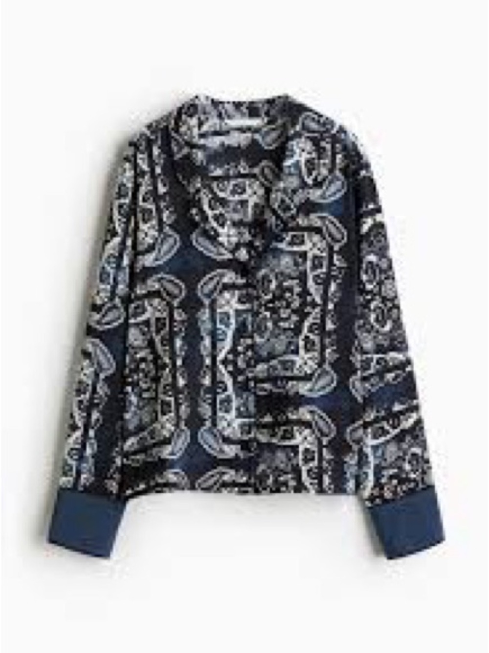 H&M dark blue paisley print long sleeve button down blouse XS